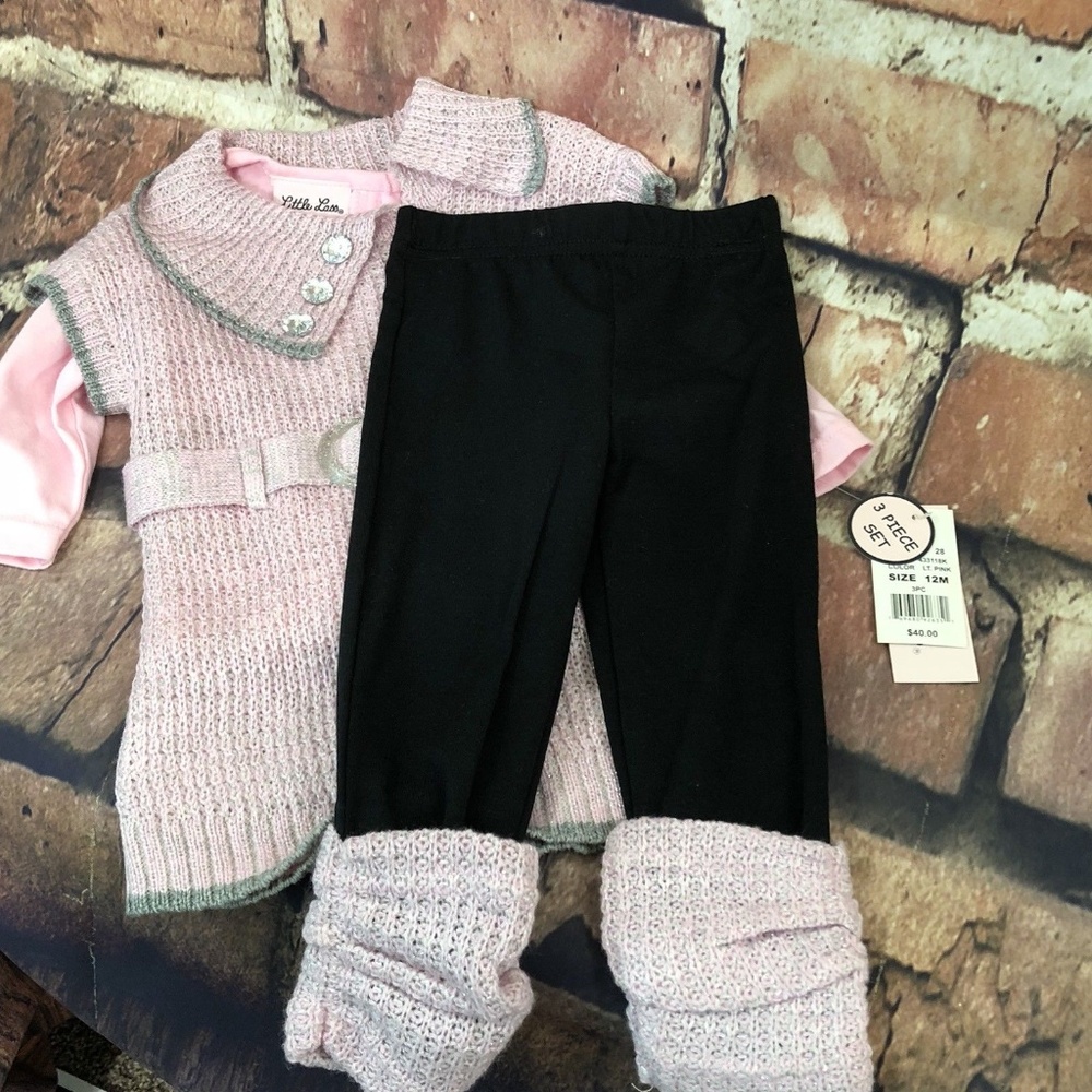 Little Lass Pants Sweater Outfit Pink Sz 12 Months